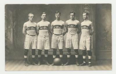 St. Olaf Academy men's  1910-1911 basketball team postcard