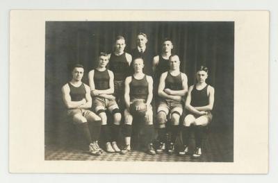 St. Olaf Academy men's basketball team postcard