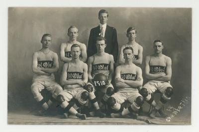 St. Olaf College 1910 basketball team postcard