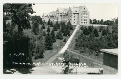 Staircase leading up to Thorson Hall postcard