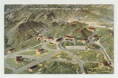 Airplane view of College of Mines postcard