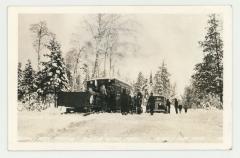 Blaney Park pioneer tractor sleigh train postcard