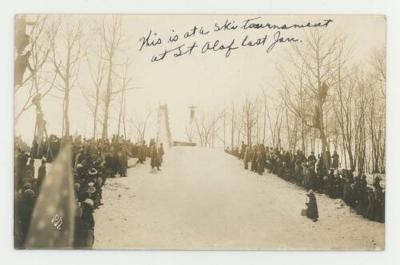 St. Olaf College ski tournament postcard