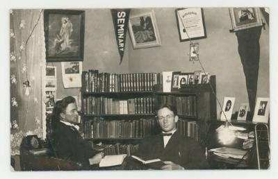 Students studying in the old Ytterboe Hall postcard