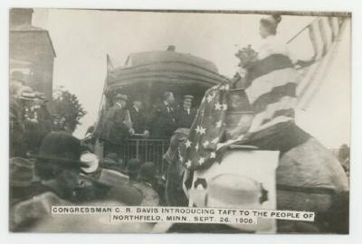 Congressman C. R. Davis introducing Taft to the people of Northfield, Minnesota postcard