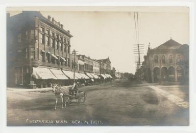 Horse drawn cart in Northfield, Minnesota postcard