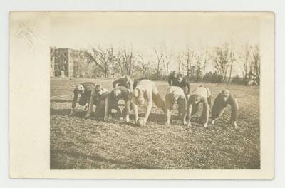 St. Olaf College football players postcard