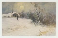 Winter cabin postcard