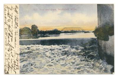 Mill Pond and dam in Northfield postcard