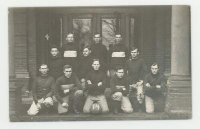 St. Olaf College football/rugby team outside of Ytterboe Hall postcard #1