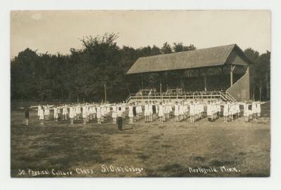 Physical culture class arms outstretched postcard