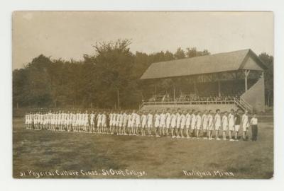 Physical culture class standing in line postcard