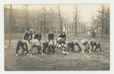 St. Olaf College football players playing postcard