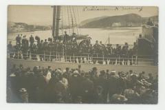 St. Olaf College band arrival in Kristiansund Norway postcard #1
