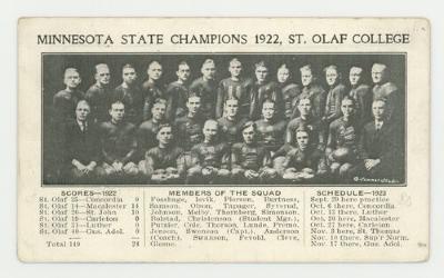 Minnesota state football champions 1922, St. Olaf College postcard