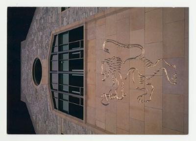 The St. Olaf lion on Buntrock Commons postcard