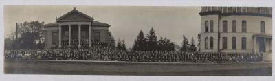 St. Olaf College student body in front of Steensland Library