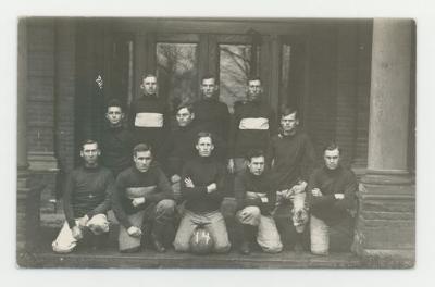 St. Olaf College football/rugby team outside of Ytterboe Hall postcard #2