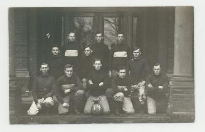 St. Olaf College football/rugby team outside of Ytterboe Hall postcard #3