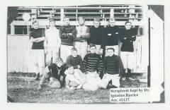 St. Olaf College senior football players posing postcard