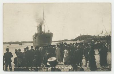 S.S. Kristianiafjord on it's first trip from Norway to America postcard