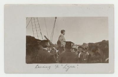 Man giving a speech on a boat postcard