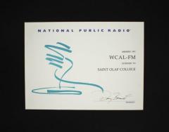 National Public Radio Member 1991 Licensed to Saint Olaf College certificate