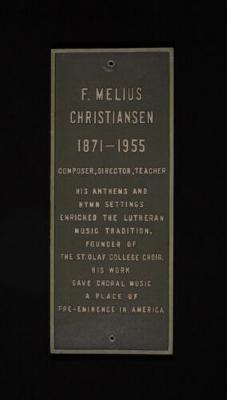 Plaque honoring F. Melius Christiansen from New York World's Fair