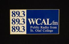 Blue and white WCAL bumper stickers