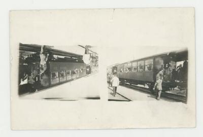 St. Olaf College choir boarding a train postcard