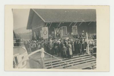 Passengers awaiting a boat postcard