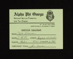 Alpha Phi Omega service reminder card