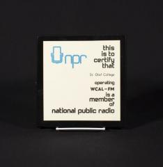 WCAL National Public Radio certification plaque