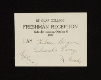 St. Olaf College Freshman Reception name tag