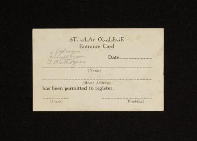 St. Olaf College "Entrance Card"