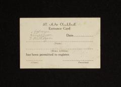 St. Olaf College "Entrance Card"