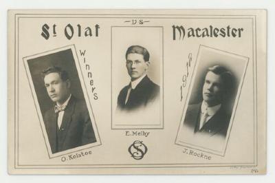 St. Olaf College vs Macalester debate winners postcard