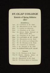 St. Olaf College 1917 "Schedule of Spring Athletics" card