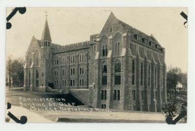 St. Olaf College administrative building side entrance postcard