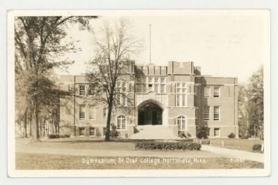 St. Olaf College gymnasium front entrance postcard
