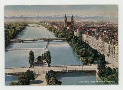 View of the Isar and the mountains postcard