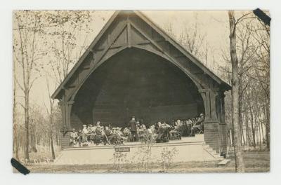 Band playing on the Finseth band stand postcard