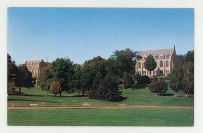 A view of Holland Hall and Rolvaag Memorial Library postcard