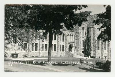 Rolvaag Memorial Library facade, St. Olaf College postcard