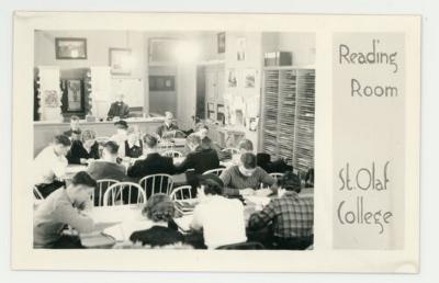 St. Olaf College Rolvaag Memorial Library reading room postcard