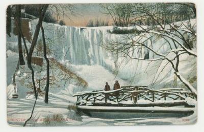 Winter scene at Minnehaha Falls postcard