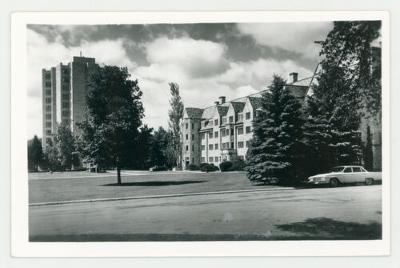 Agnes Larson Hall and Agnes Mellby Hall postcard