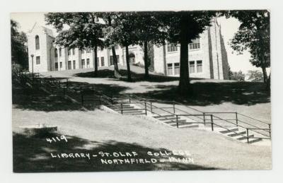 Rolvaag Memorial Library outdoor stairs postcard