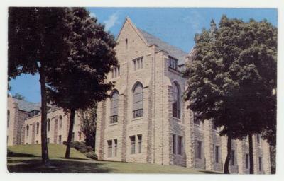 Rolvaag Memorial Library exterior quoin, St. Olaf College postcards