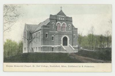 Hoyme Memorial Chapel colored stained glass postcard #1